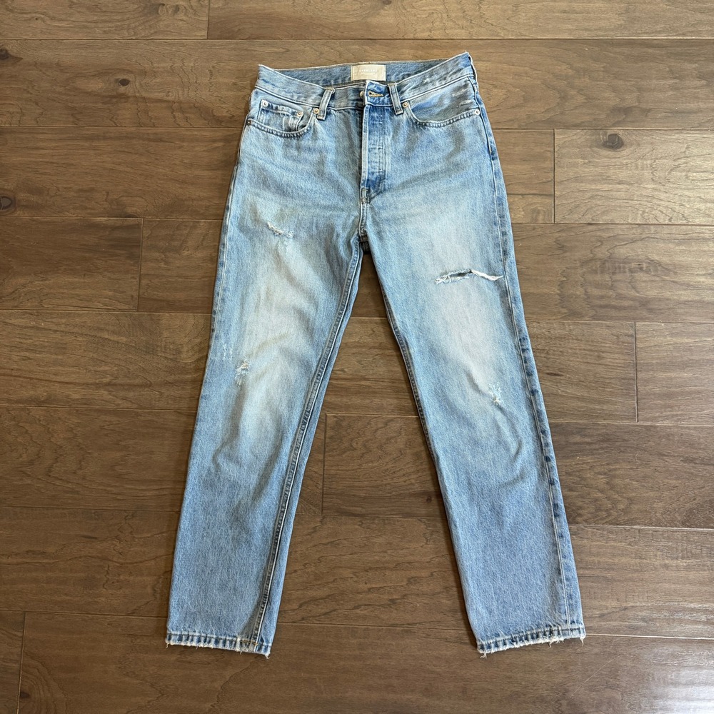 Everlane The‎ Relaxed Straight Jean Light Wash Distressed Organic Cotton Size 24